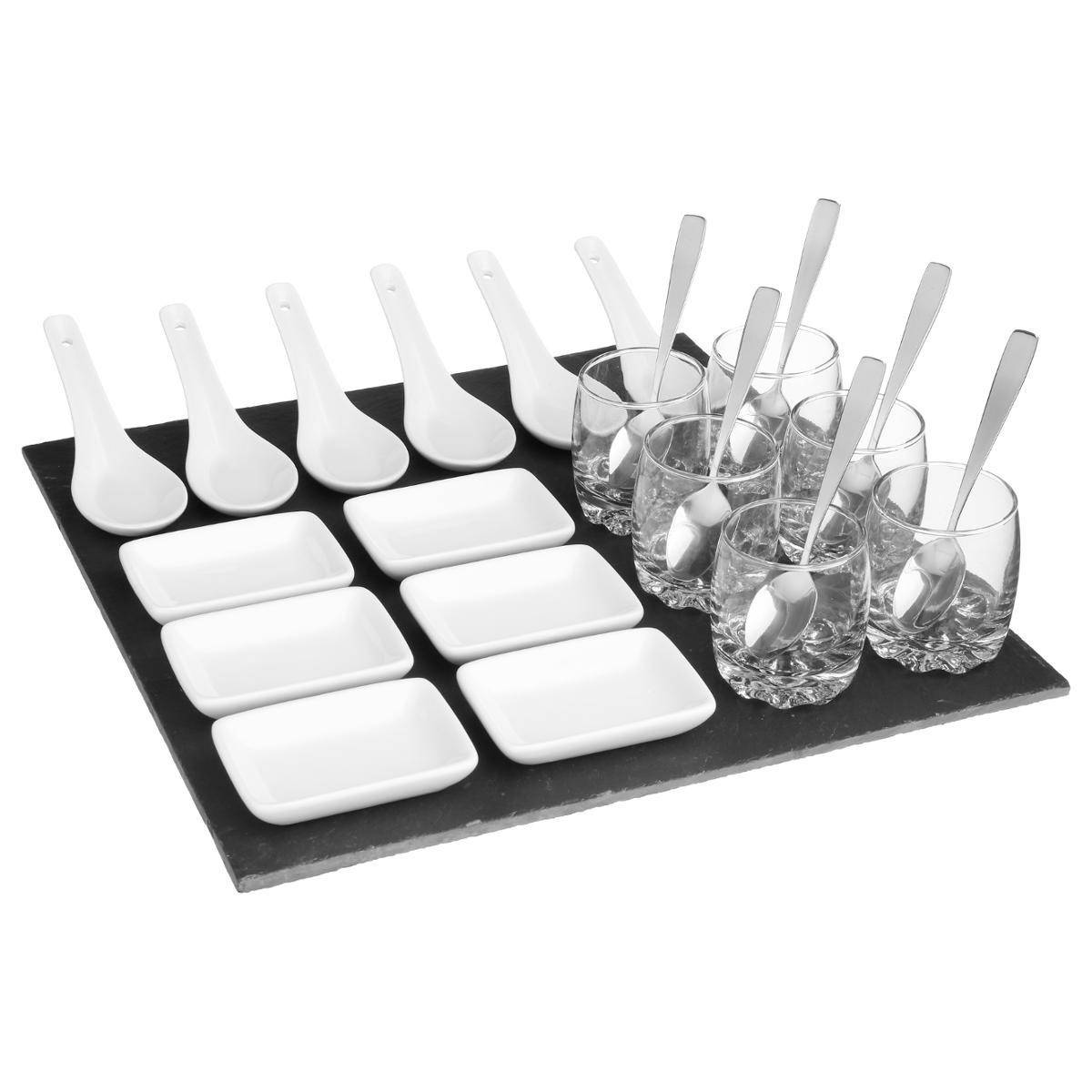 Set Apéritif 25 pièces Carré "Ardoise" 30cm Blanc - Image 1