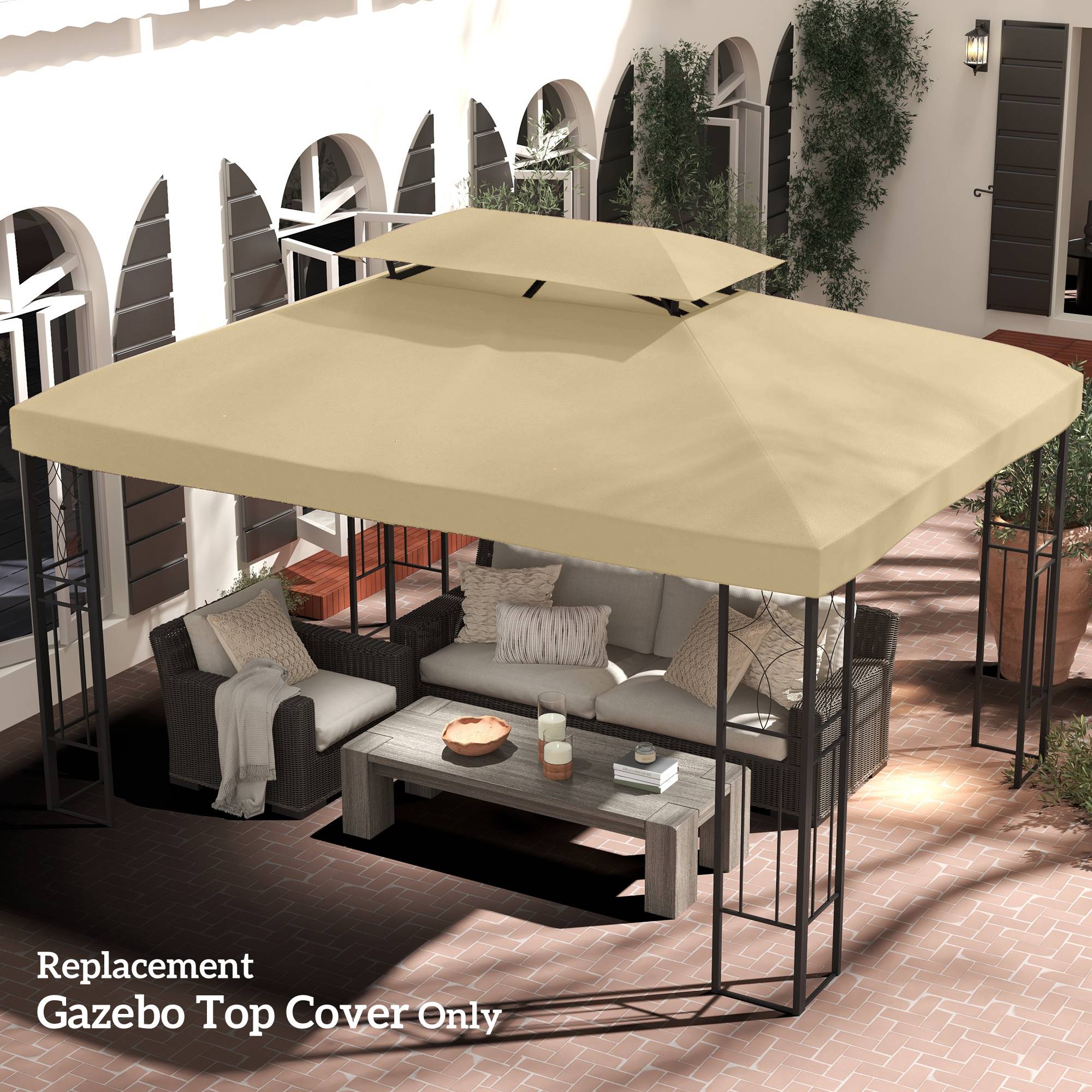 Toile de rechange pour pavillon tonnelle tente 3 x 4 m polyester haute densité 180 g/m² beige - Image 4