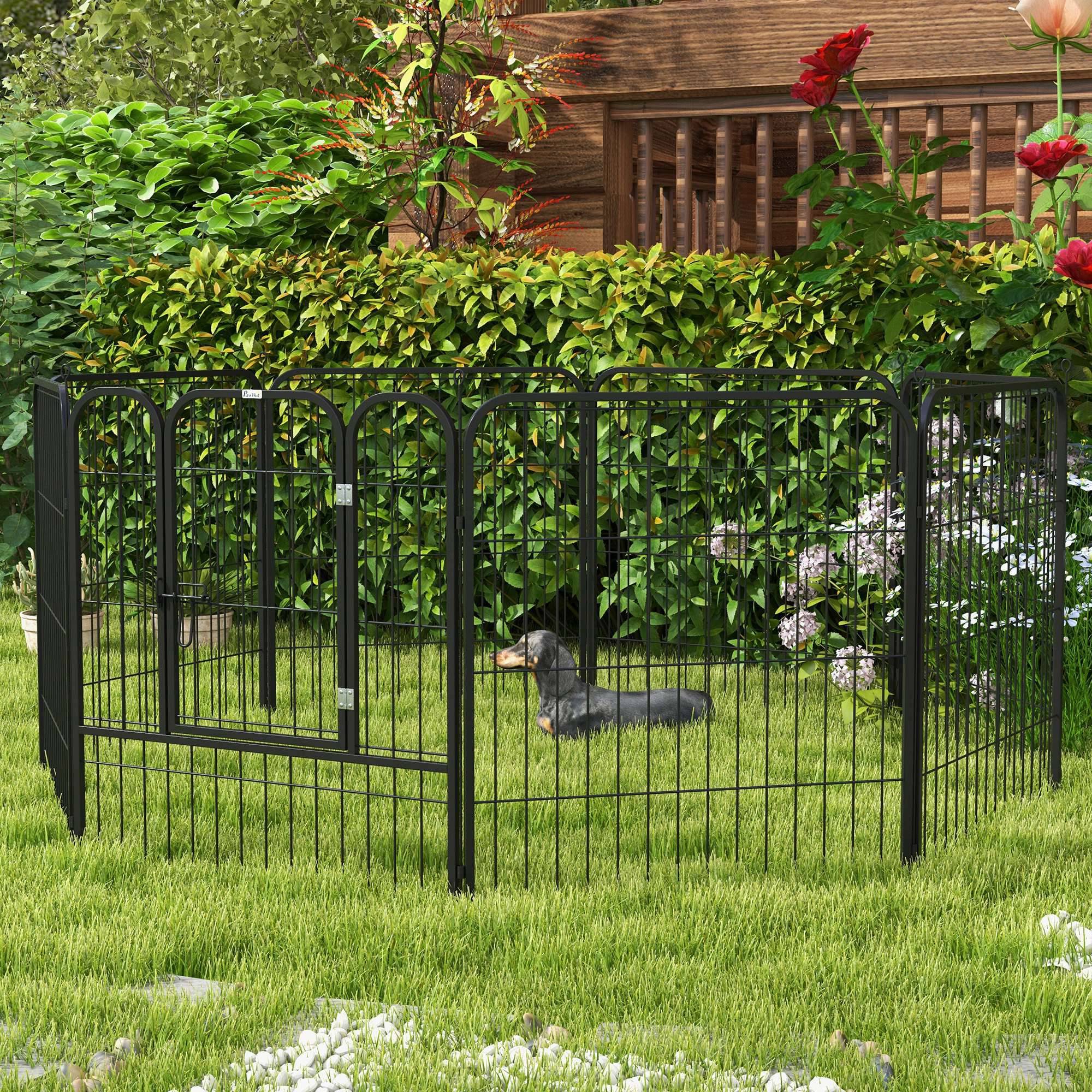 Luxe parc enclos modulable acier époxy porte verrouillable pour chiens, lapins, rongeurs, petits animaux, intérieur et extérieur 80 x 80 cm noir - Image 4