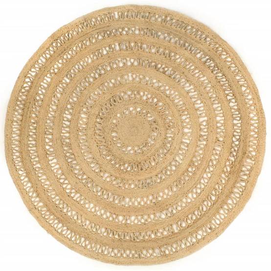 Grand Tapis Rond Artisanal en Jute Naturel Tressé au Style Traditionnel pour Salon Brun 210 cm – ComfortXL Outdoor Living - Image 1