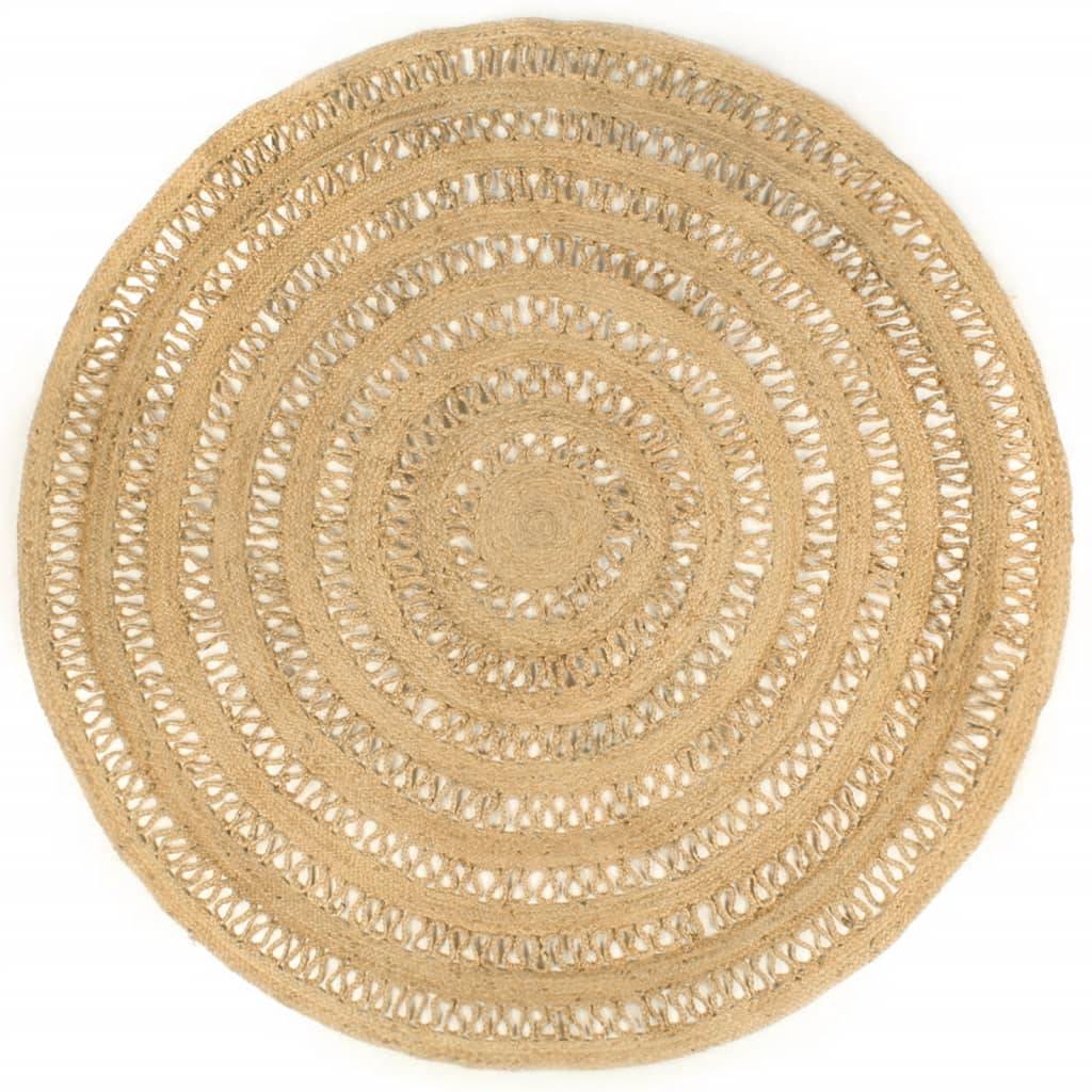 Grand Tapis Rond Artisanal en Jute Naturel Tressé au Style Traditionnel pour Salon Brun 210 cm – ComfortXL Outdoor Living - Image 1