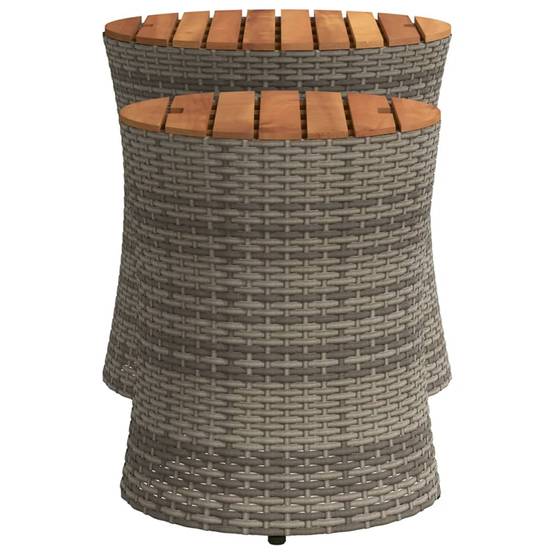 Lot de 2 Tables d'Appoint Rondes Gigognes d'Extérieur, Polyrotin Gris et Bois d'Acacia – ComfortXL Outdoor Living - Image 5