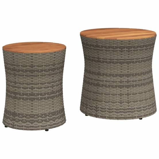Lot de 2 Tables d'Appoint Rondes Gigognes d'Extérieur, Polyrotin Gris et Bois d'Acacia – ComfortXL Outdoor Living - Image 2