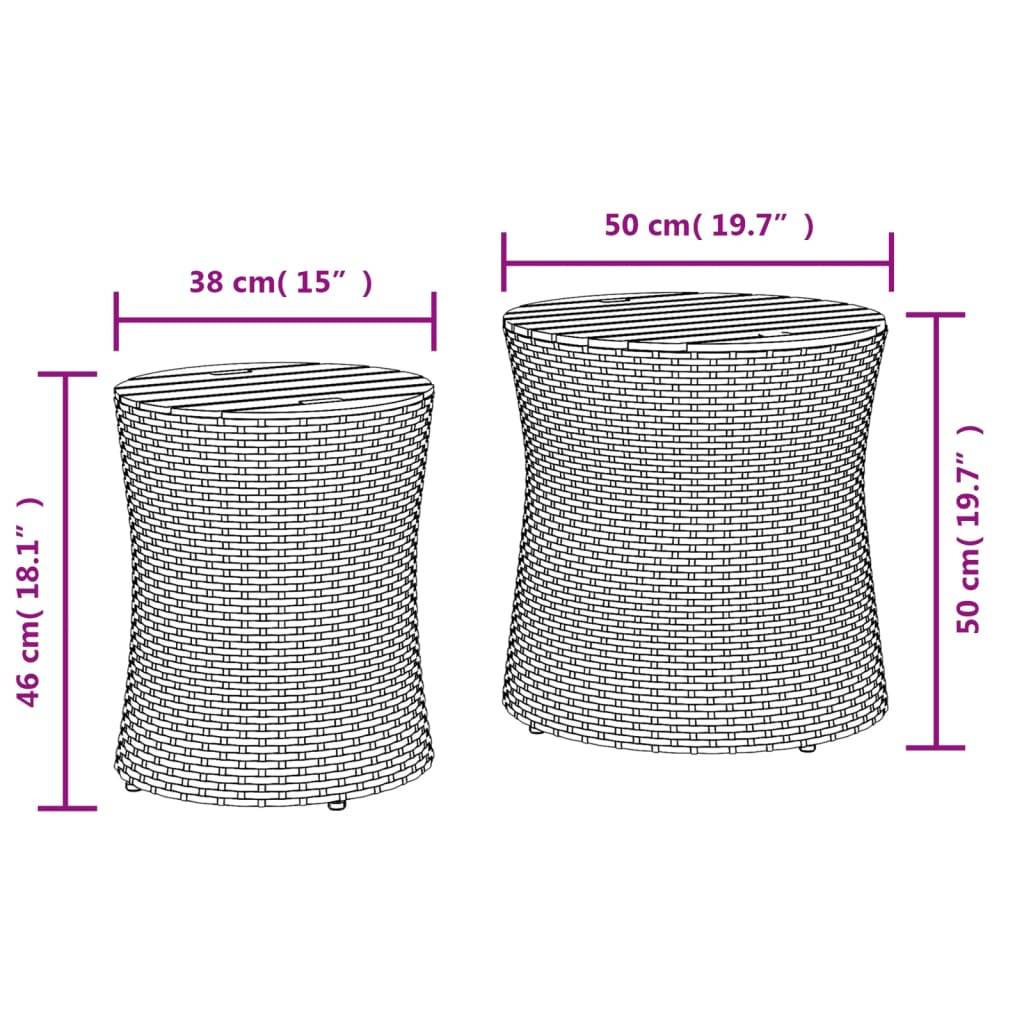 Lot de 2 Tables d'Appoint Rondes Gigognes d'Extérieur, Polyrotin Gris et Bois d'Acacia – ComfortXL Outdoor Living - Image 6