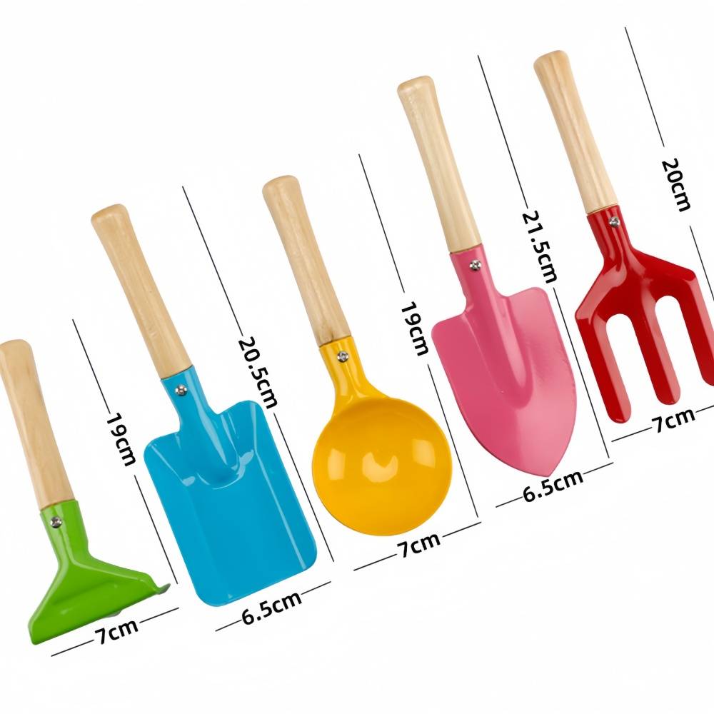 Kit jardinage enfant 5 outils - Pelle, râteau, bêche en métal - Poignées bois - Jouet éducatif 3 ans+ - Living123 - Image 2