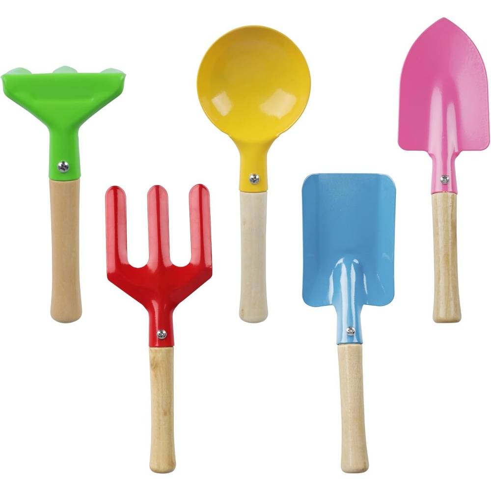 Kit jardinage enfant 5 outils - Pelle, râteau, bêche en métal - Poignées bois - Jouet éducatif 3 ans+ - Living123 - Image 1