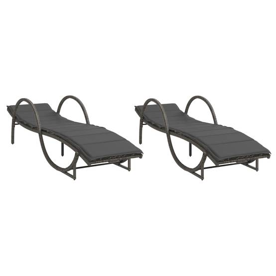 Ensemble Lits Soleil Résine Grise Accoudoirs Coussins Gris Foncé Piscine – ComfortXL Outdoor Living - Image 2