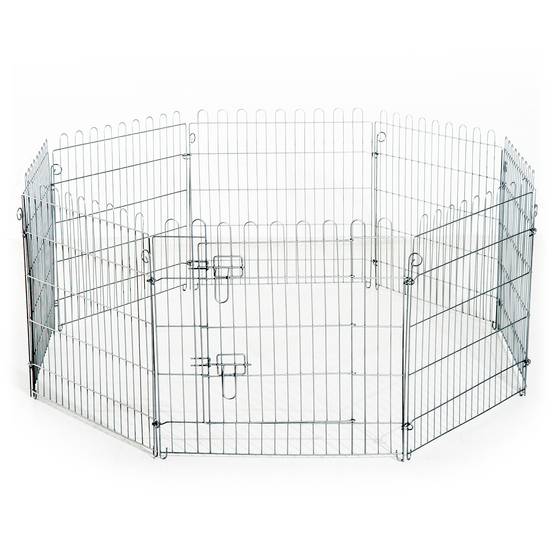 Clôture pliante pour chien en 8 parties, 63 x 60 cm, avec 1 portillon et cadre en acier, couleur argent, idéale pour jardin et terrasse. - Image 2