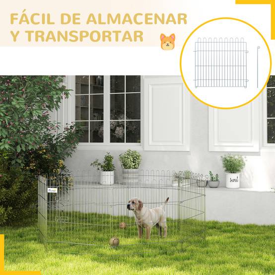 Clôture pliante pour chien en 8 parties, 63 x 60 cm, avec 1 portillon et cadre en acier, couleur argent, idéale pour jardin et terrasse. - Image 7