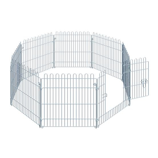 Clôture pliante pour chien en 8 parties, 63 x 60 cm, avec 1 portillon et cadre en acier, couleur argent, idéale pour jardin et terrasse. - Image 10