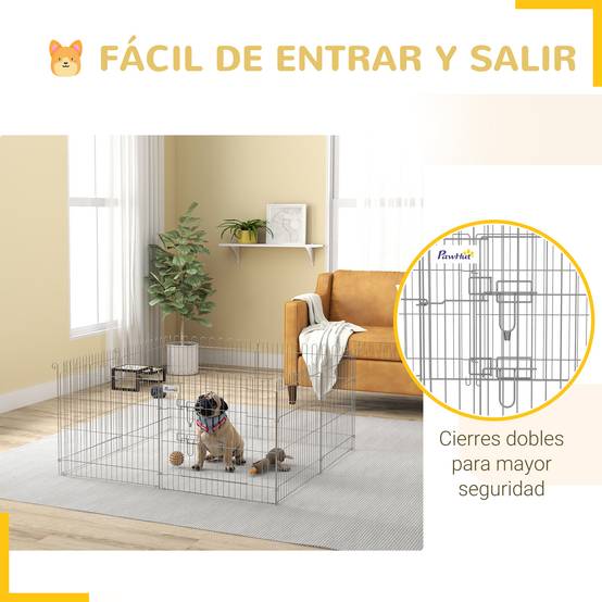 Clôture pliante pour chien en 8 parties, 63 x 60 cm, avec 1 portillon et cadre en acier, couleur argent, idéale pour jardin et terrasse. - Image 9