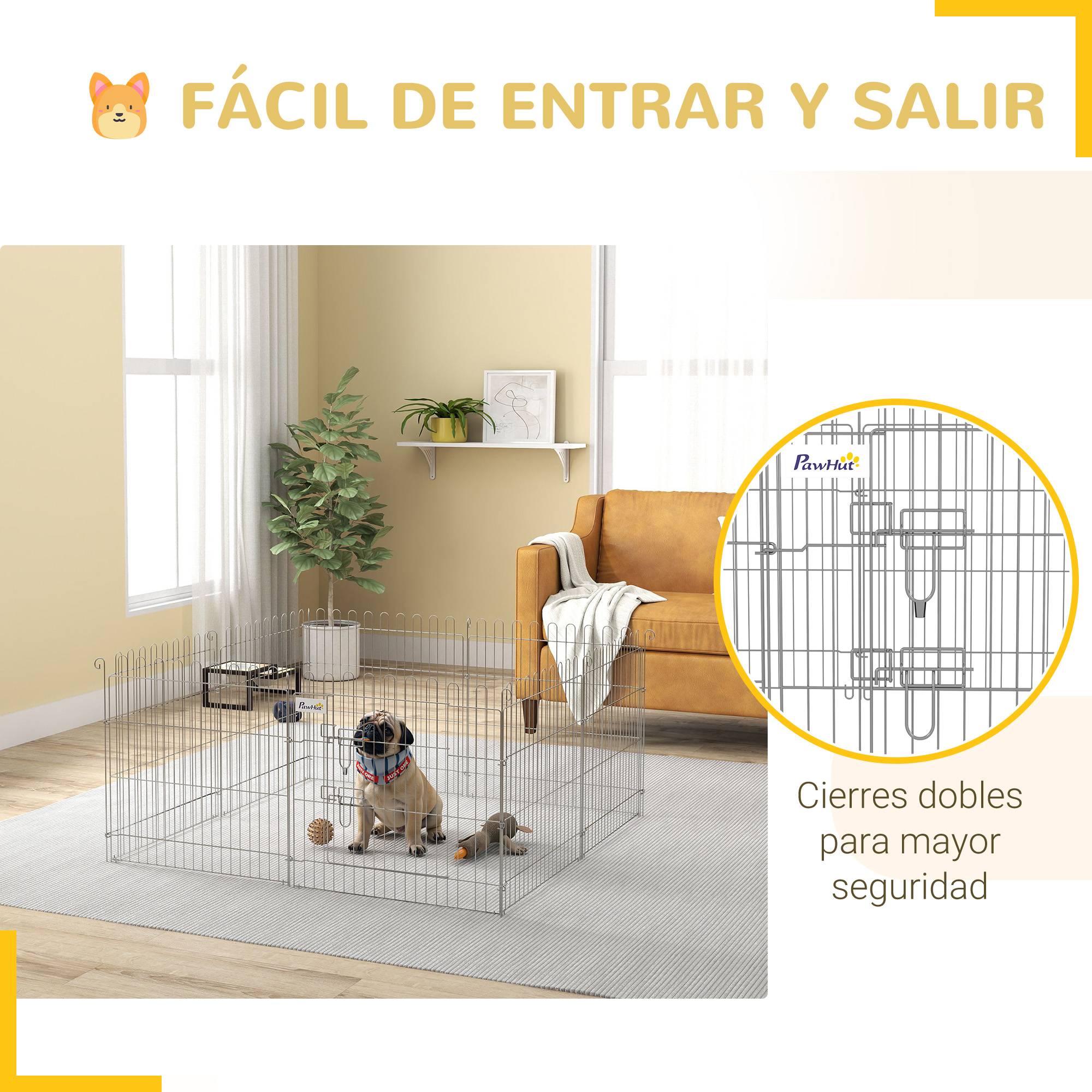 Clôture pliante pour chien en 8 parties, 63 x 60 cm, avec 1 portillon et cadre en acier, couleur argent, idéale pour jardin et terrasse. - Image 9
