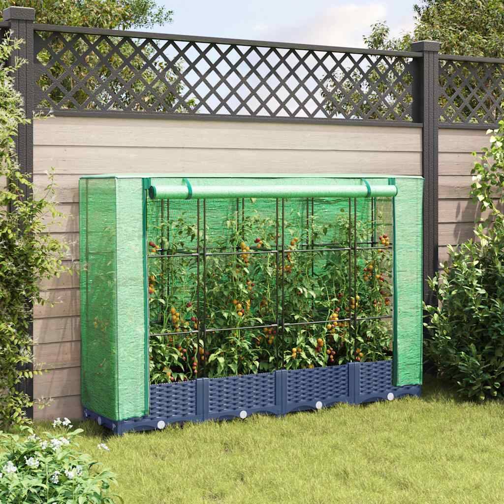 PANGIVO - Carré potager surélevé PP bleu-gris avec housse PE aspect rotin 160 x 40 x 123 cm - PANGIVO - Image 3
