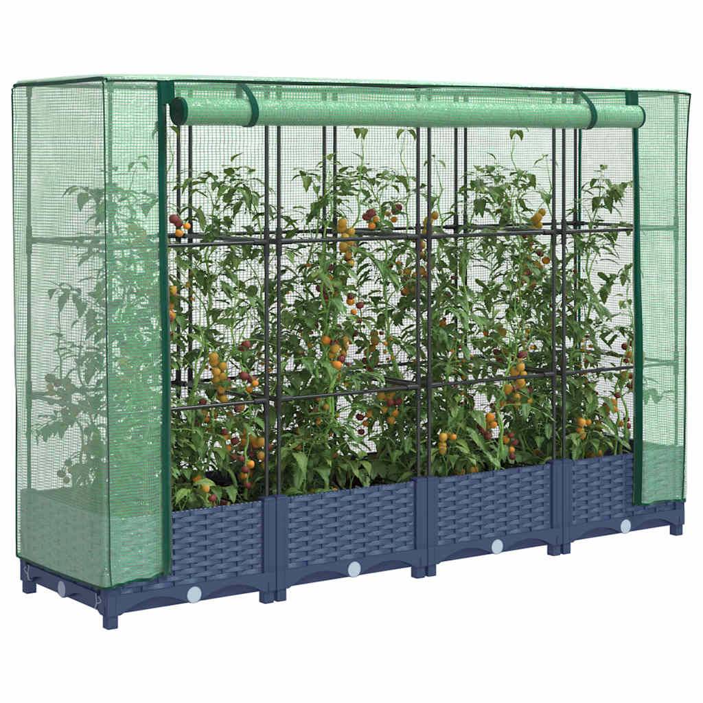 PANGIVO - Carré potager surélevé PP bleu-gris avec housse PE aspect rotin 160 x 40 x 123 cm - PANGIVO - Image 1