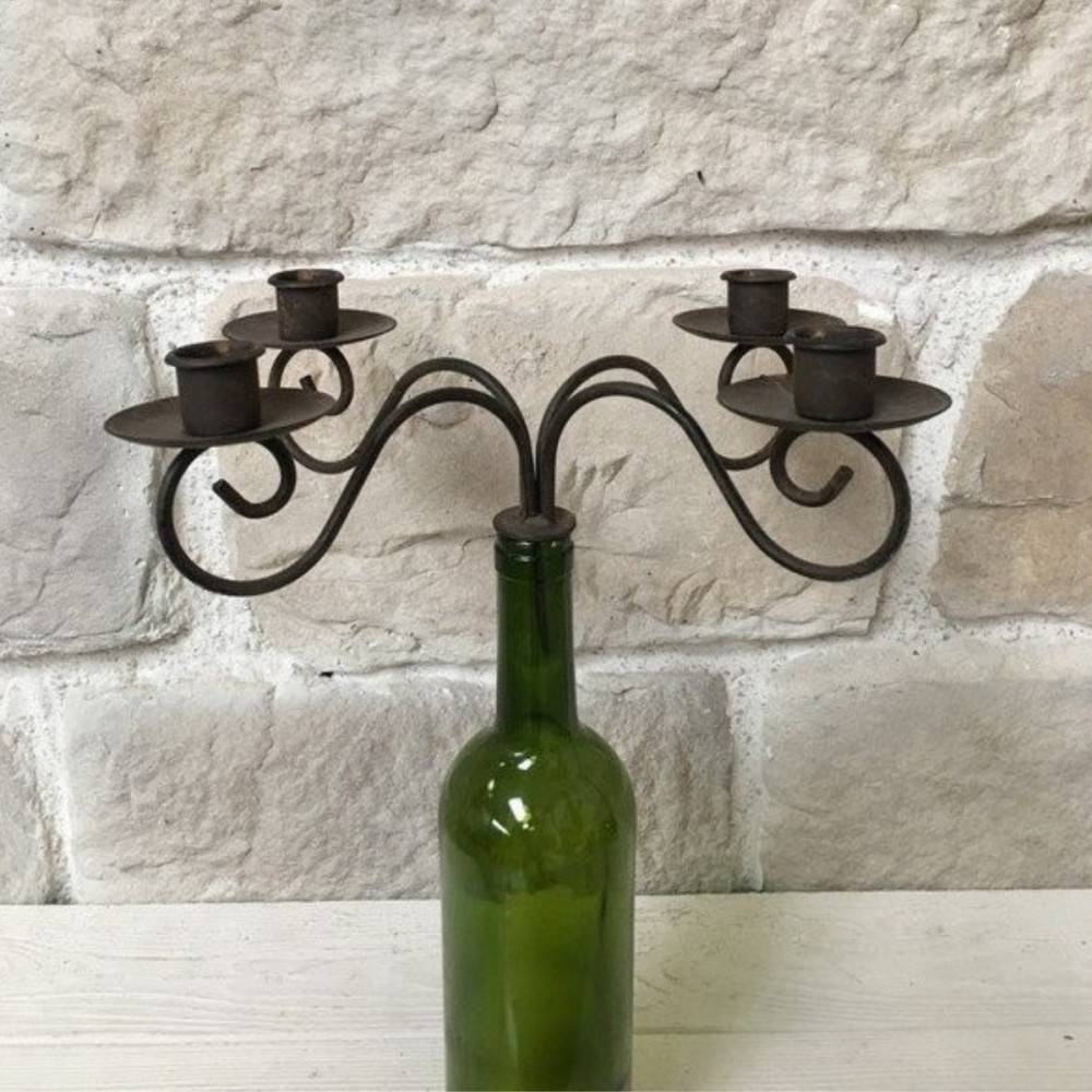 Bougeoir bouteille 4 supports en métal marron 25 x 20 x 9 cm Chemin de campagne - Image 4
