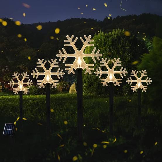 Lot de 5 lumières solaires flocon de neige de noël, lumières solaires sur piquet, décoration de noël, lumières de paysage de noël - Image 1