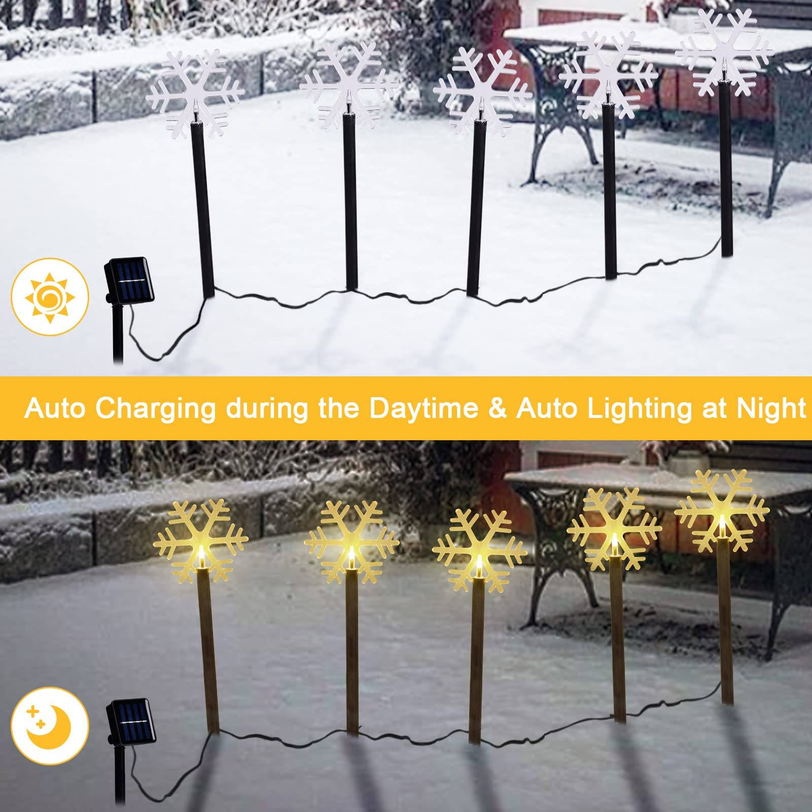 Lot de 5 lumières solaires flocon de neige de noël, lumières solaires sur piquet, décoration de noël, lumières de paysage de noël - Image 2