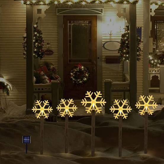 Lot de 5 lumières solaires flocon de neige de noël, lumières solaires sur piquet, décoration de noël, lumières de paysage de noël - Image 5