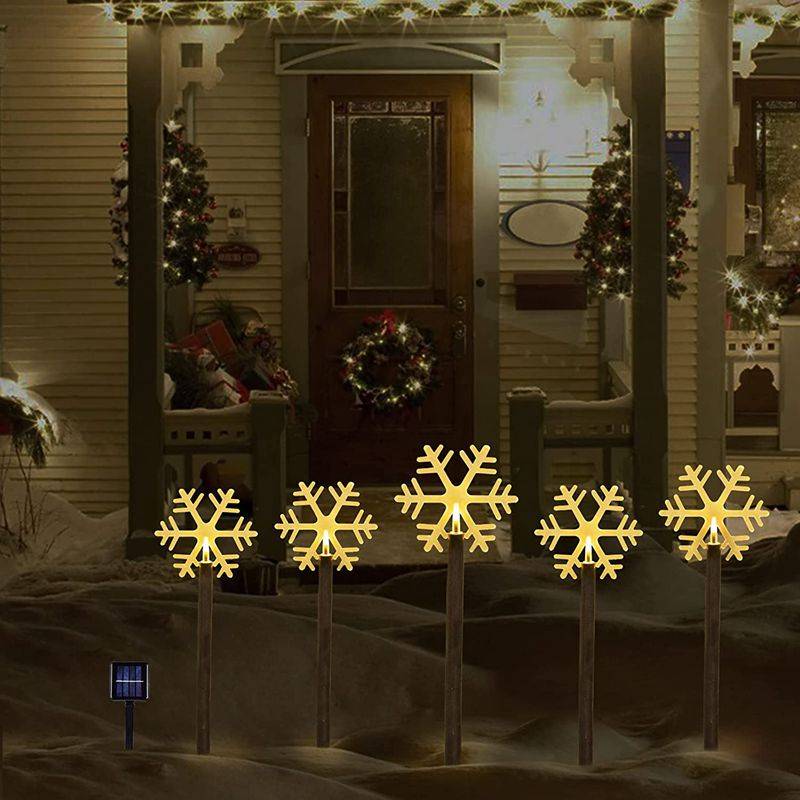 Lot de 5 lumières solaires flocon de neige de noël, lumières solaires sur piquet, décoration de noël, lumières de paysage de noël - Image 5