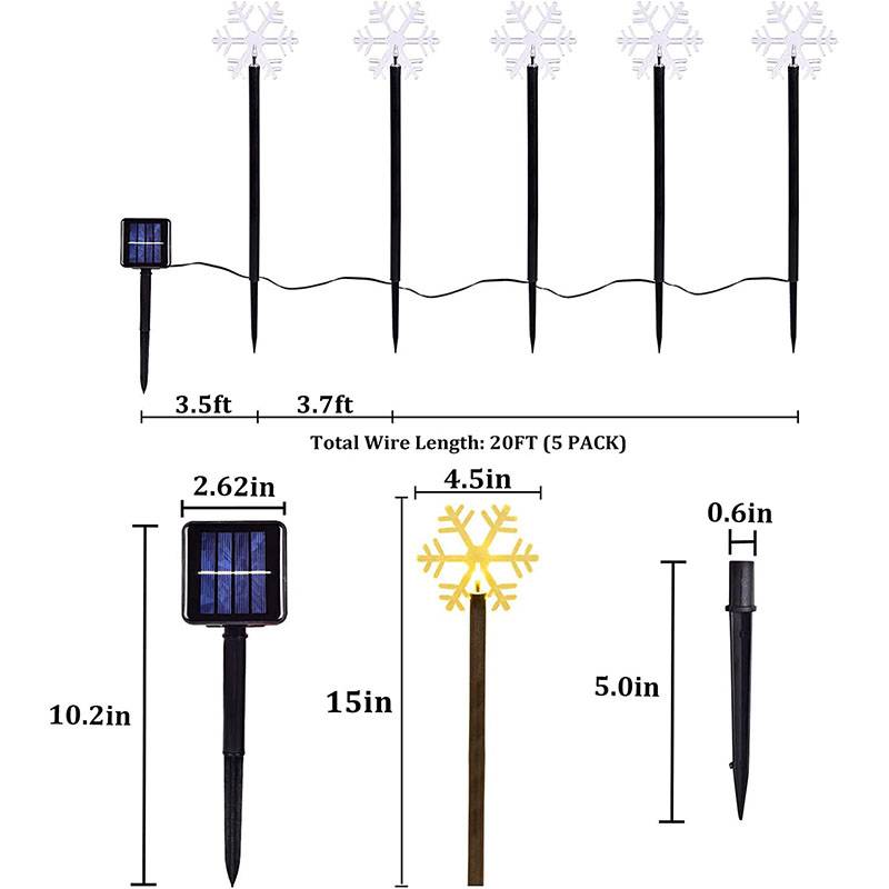 Lot de 5 lumières solaires flocon de neige de noël, lumières solaires sur piquet, décoration de noël, lumières de paysage de noël - Image 3