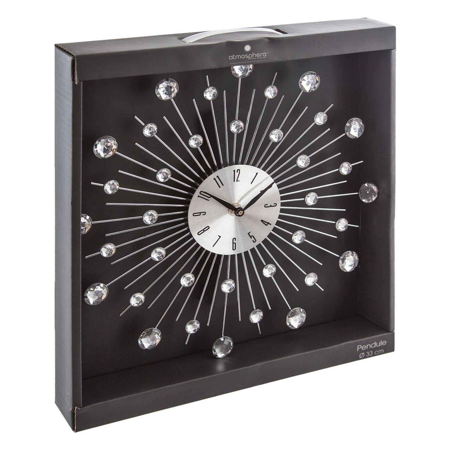 Pendule murale en métal et strass D 33 cm - Image 3