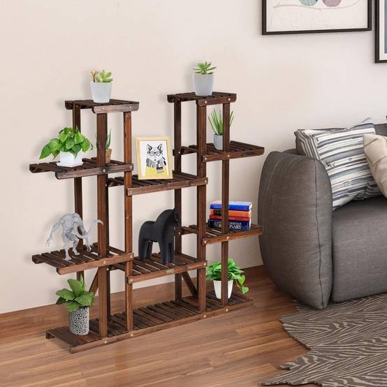 Costway - Étagère pour plantes en bois 9 tablettes pour 18 pots 125 x 25 x 114 cm charge 10kg - Image 9