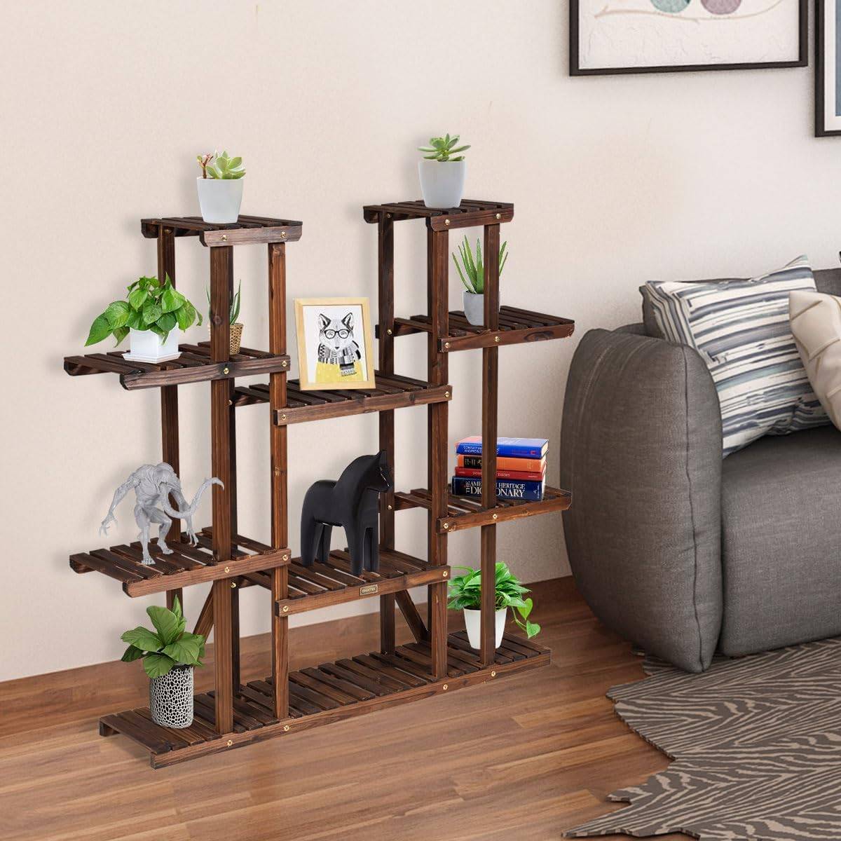 Costway - Étagère pour plantes en bois 9 tablettes pour 18 pots 125 x 25 x 114 cm charge 10kg - Image 9
