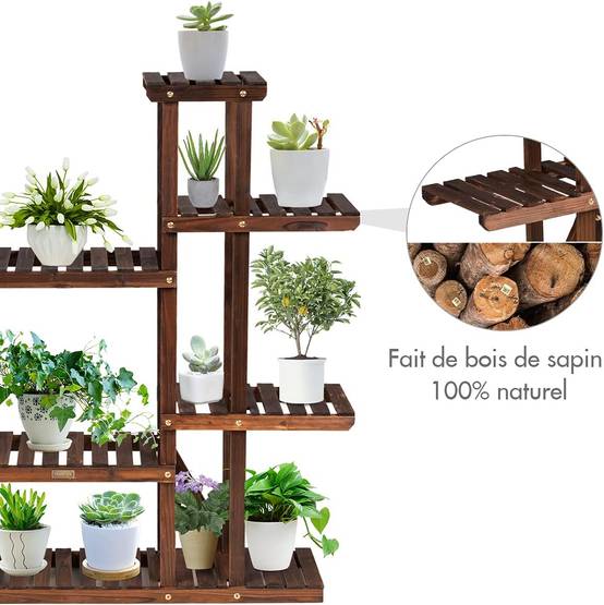 Costway - Étagère pour plantes en bois 9 tablettes pour 18 pots 125 x 25 x 114 cm charge 10kg - Image 7