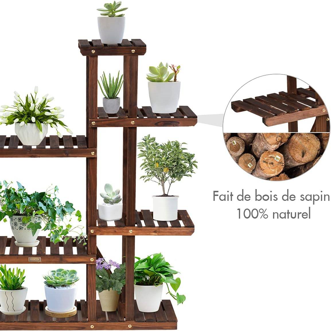 Costway - Étagère pour plantes en bois 9 tablettes pour 18 pots 125 x 25 x 114 cm charge 10kg - Image 7
