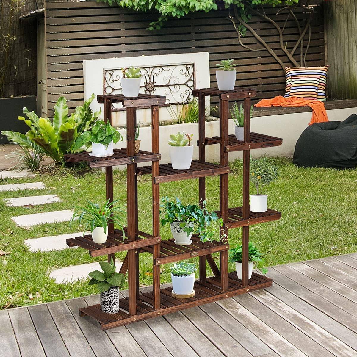 Costway - Étagère pour plantes en bois 9 tablettes pour 18 pots 125 x 25 x 114 cm charge 10kg - Image 2