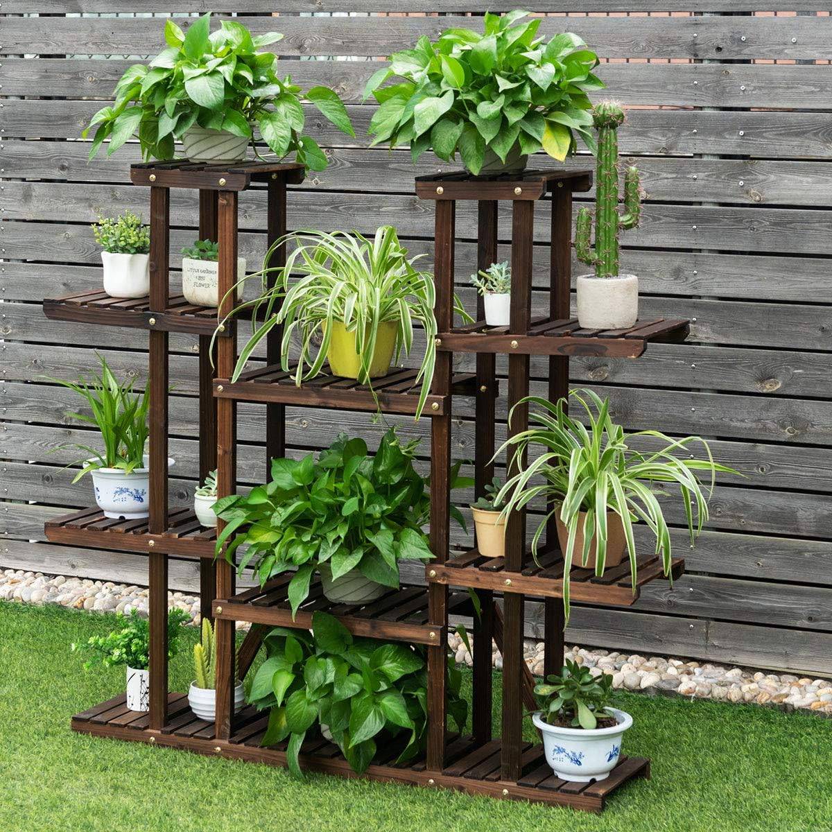 Costway - Étagère pour plantes en bois 9 tablettes pour 18 pots 125 x 25 x 114 cm charge 10kg - Image 8