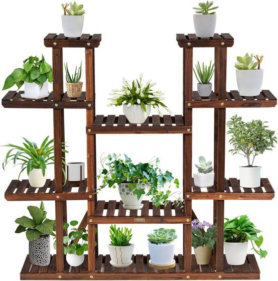 Costway - Étagère pour plantes en bois 9 tablettes pour 18 pots 125 x 25 x 114 cm charge 10kg - Image 1