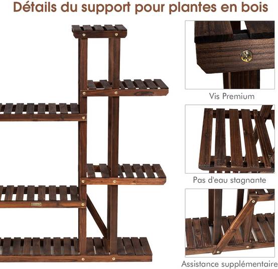 Costway - Étagère pour plantes en bois 9 tablettes pour 18 pots 125 x 25 x 114 cm charge 10kg - Image 4
