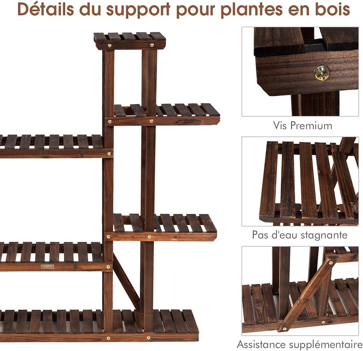 Costway - Étagère pour plantes en bois 9 tablettes pour 18 pots 125 x 25 x 114 cm charge 10kg - Image 4