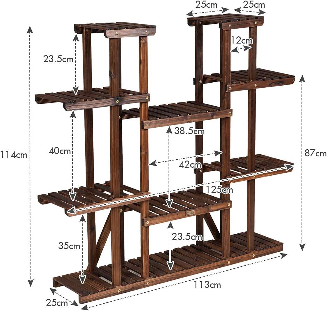 Costway - Étagère pour plantes en bois 9 tablettes pour 18 pots 125 x 25 x 114 cm charge 10kg - Image 3