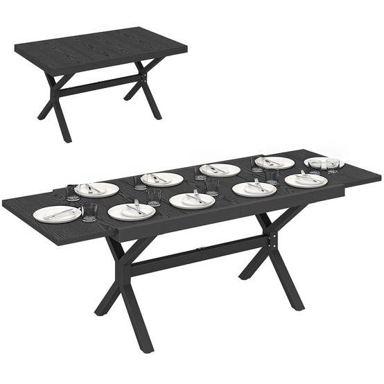 ComfortXL - Table Extensible Aluminium Acier Jardin Repas Plateau Effet Bois 214x85cm Gris - ComfortXL Outdoor Living - Image 1
