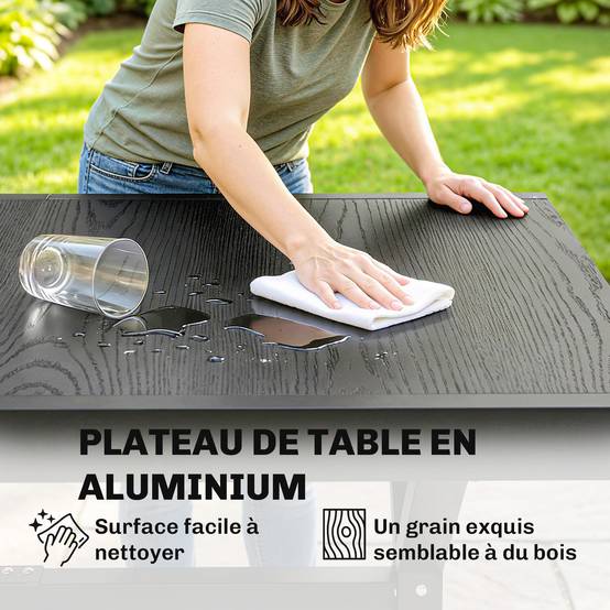 ComfortXL - Table Extensible Aluminium Acier Jardin Repas Plateau Effet Bois 214x85cm Gris - ComfortXL Outdoor Living - Image 7