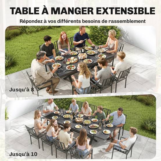 ComfortXL - Table Extensible Aluminium Acier Jardin Repas Plateau Effet Bois 214x85cm Gris - ComfortXL Outdoor Living - Image 6