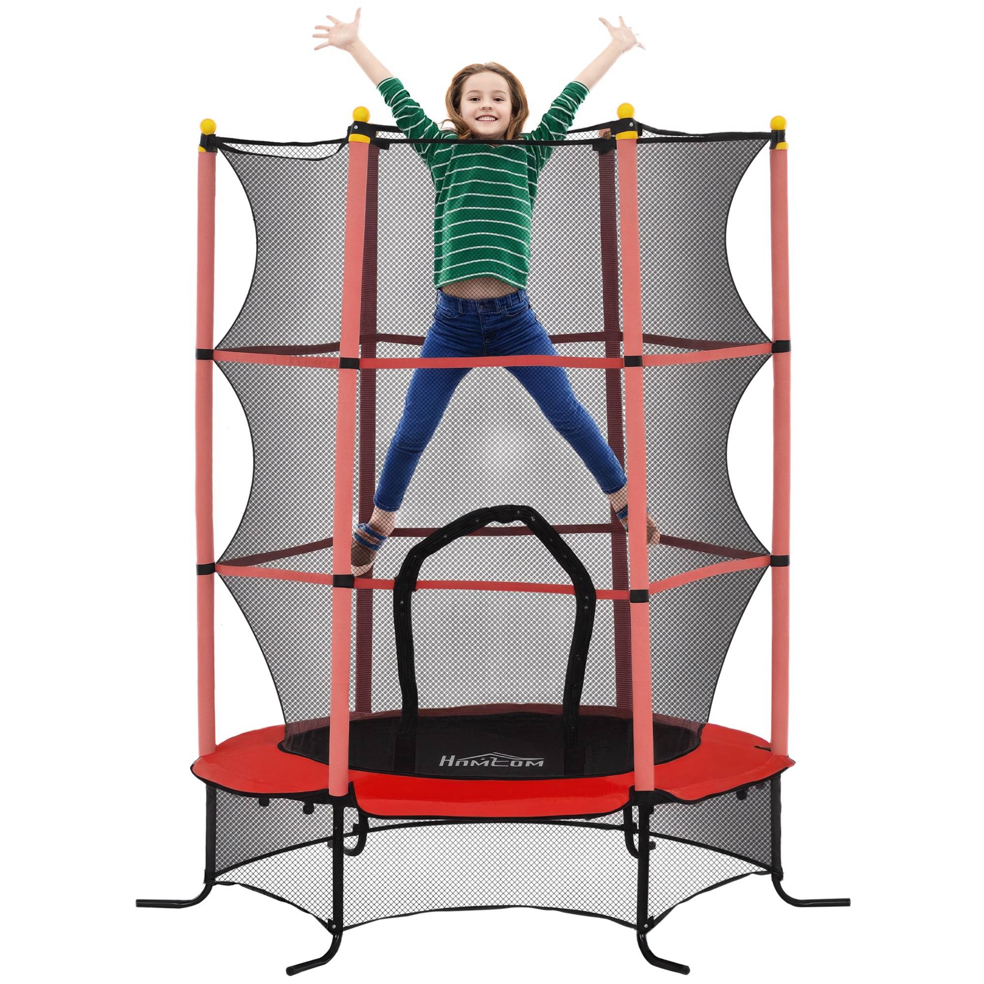 Trampoline Enfant Ø 1,63 × 1,9H m Filet de sécurité Porte zipée Couvre-Ressorts 6 poteaux rembourrés Inclus