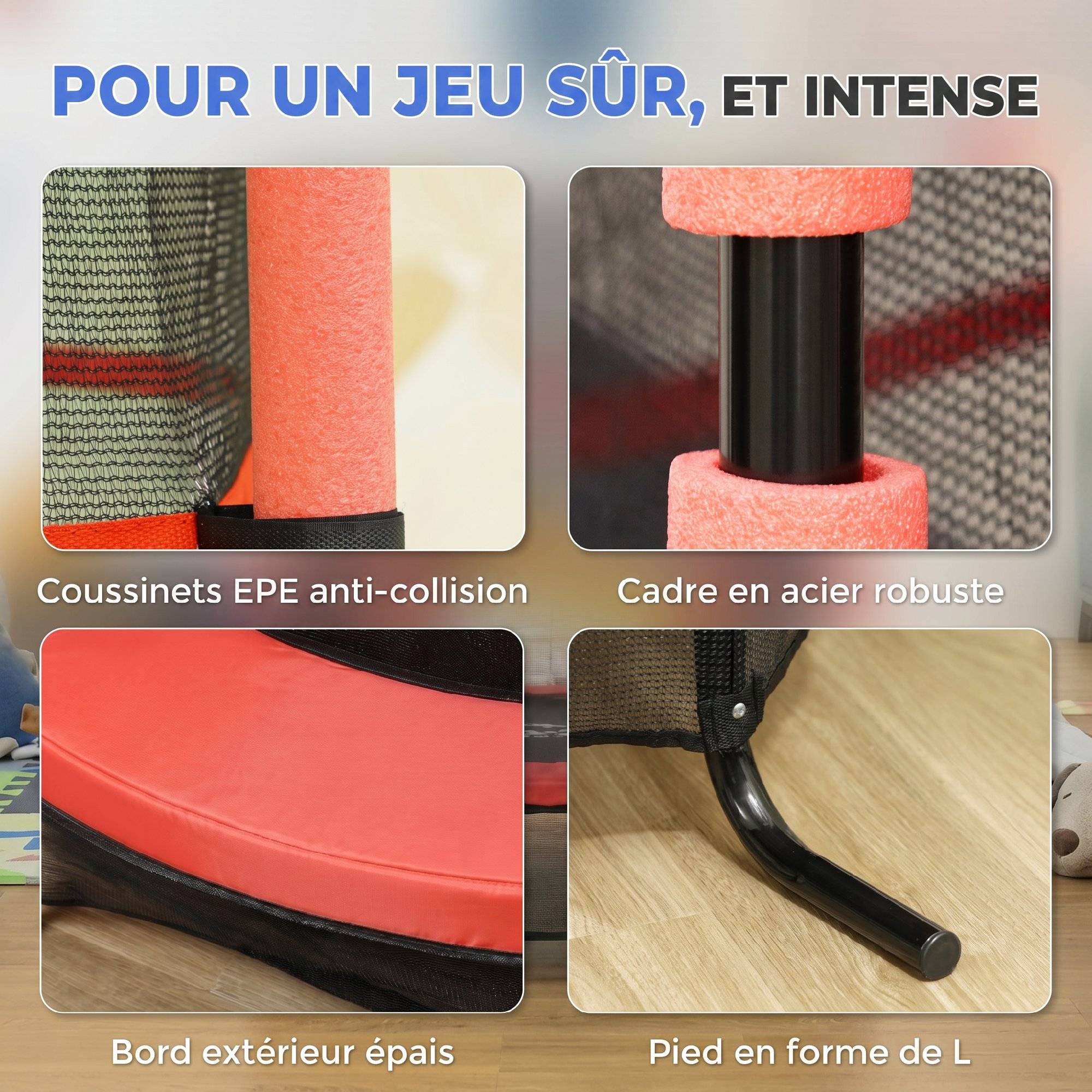 Trampoline Enfant Ø 1,63 × 1,9H m Filet de sécurité Porte zipée Couvre-Ressorts 6 poteaux rembourrés Inclus - Image 9