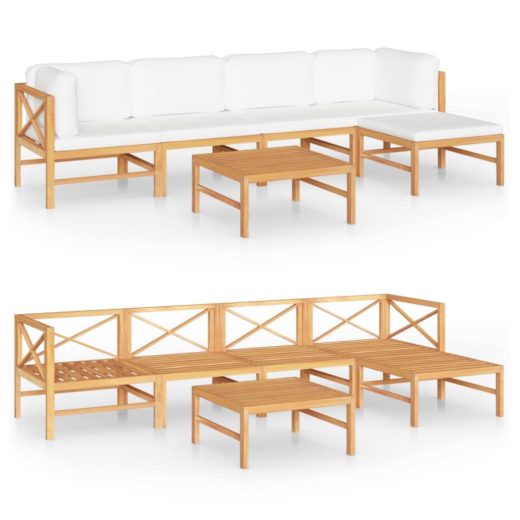 Helloshop26 - Salon de jardin meuble d'extérieur ensemble de mobilier 6 pièces avec coussins crème bois de teck solide - Image 1
