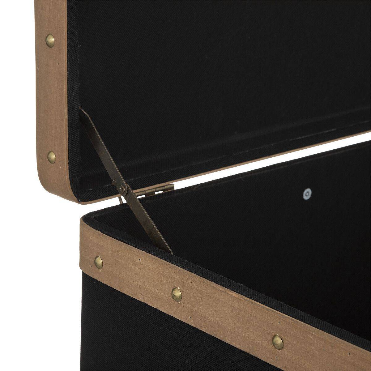 Set de 3 Malles de rangement déco en Bois et Lin noir - Image 5