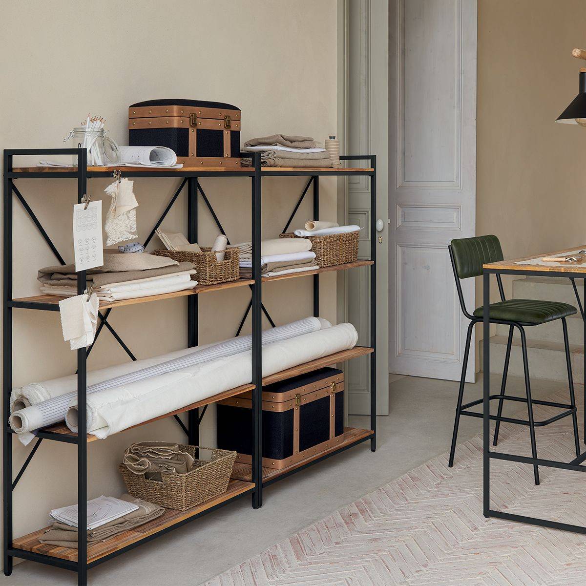Set de 3 Malles de rangement déco en Bois et Lin noir - Image 6
