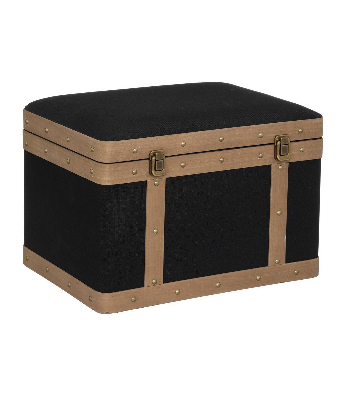 Set de 3 Malles de rangement déco en Bois et Lin noir - Image 2