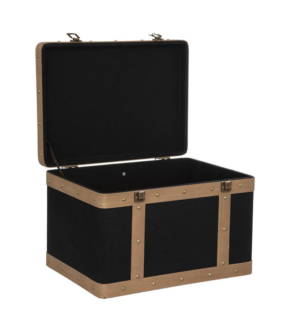 Set de 3 Malles de rangement déco en Bois et Lin noir - Image 3
