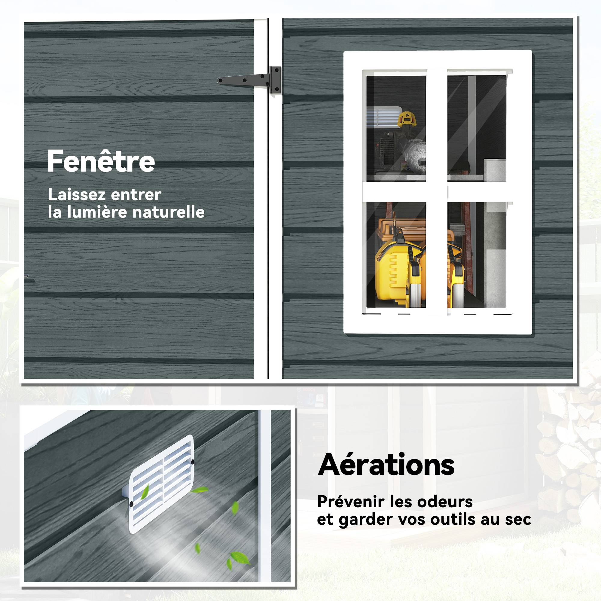 Abri de Jardin en Résine avec Plancher Structure Aluminium 3 Fenêtres 2 Aérations 182 x 182 x 183 cm - Image 6