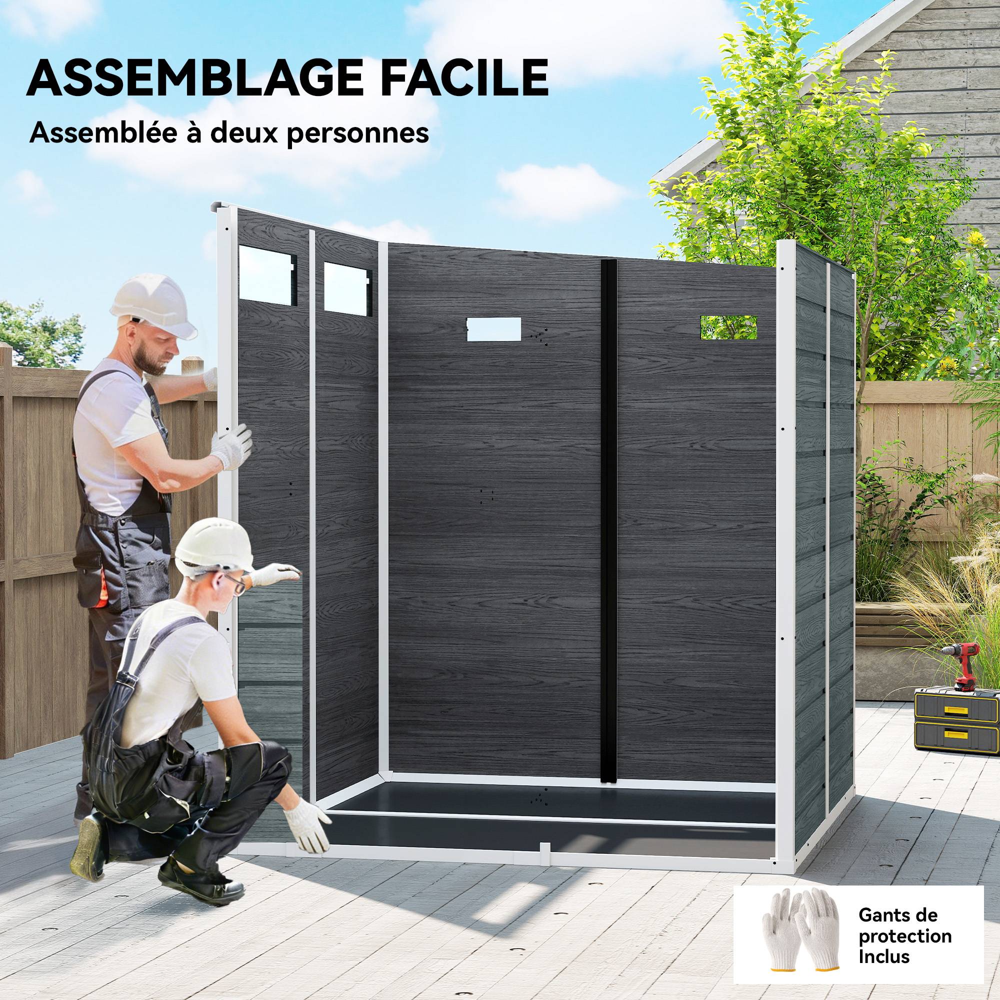 Abri de Jardin en Résine avec Plancher Structure Aluminium 3 Fenêtres 2 Aérations 182 x 182 x 183 cm - Image 8