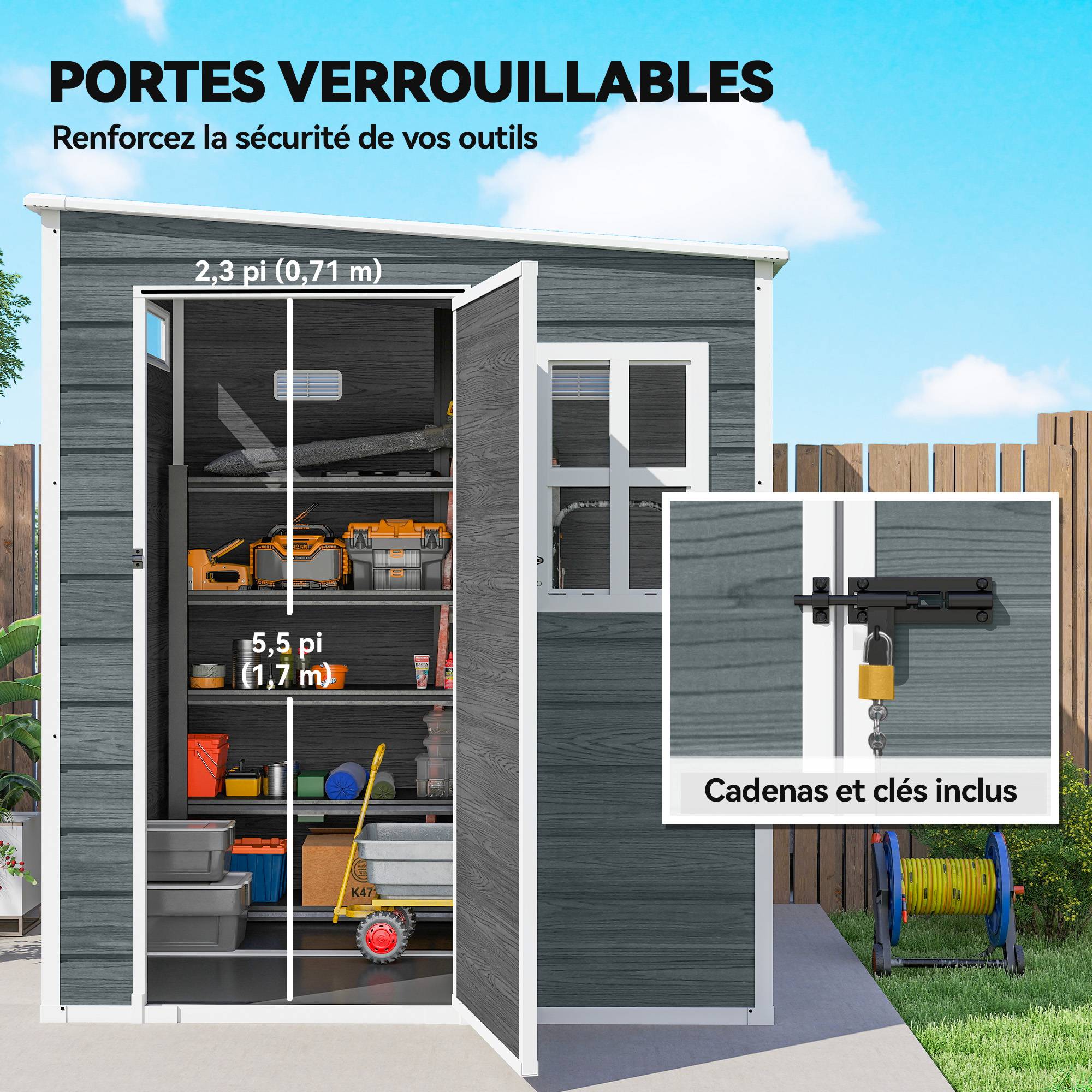 Abri de Jardin en Résine avec Plancher Structure Aluminium 3 Fenêtres 2 Aérations 182 x 182 x 183 cm - Image 7