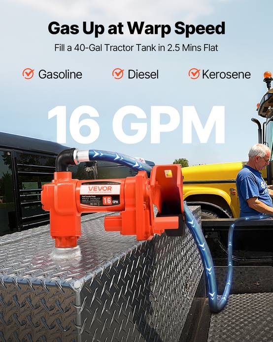 VEVOR Pompe Transfert Carburant Essence Diesel 12 V CC 60,5 L/min Tuyau et Buse - Image 2