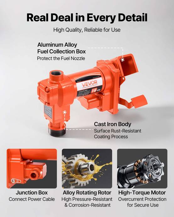 VEVOR Pompe Transfert Carburant Essence Diesel 12 V CC 60,5 L/min Tuyau et Buse - Image 6